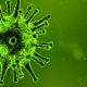 Particelle di virus virale in ambiente di colore verde