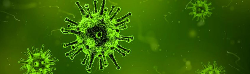 Particelle di virus virale in ambiente di colore verde