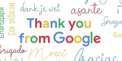 20 anni di Google: Illustrazione con scritto grazie in tante lingue