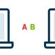 Ottimizzare con gli A/B Test: Illustrazione di due schermi che mostrano un A/B test
