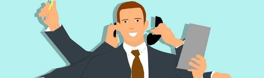funnel: illustrazione di uomo d'affari multitasking con molte braccia